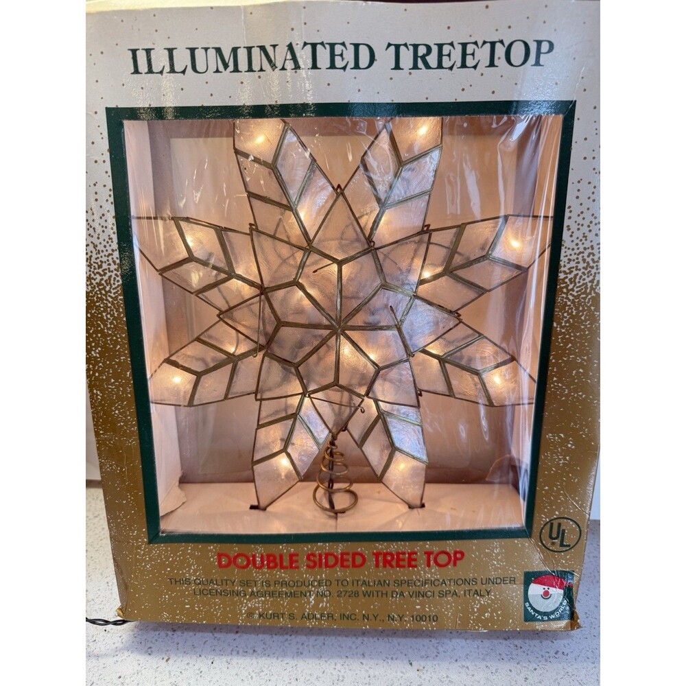 Vintage Kurt Adler Star Gold Illuminated Double Sided Tree Top Christmas 13"